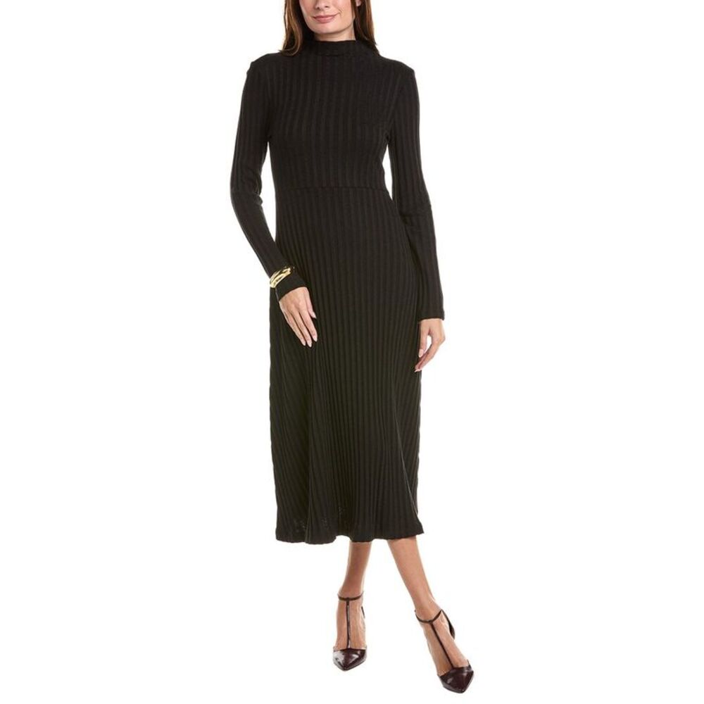 Michael Stars Womens Lenox Mock Neck Midi Dress, Black